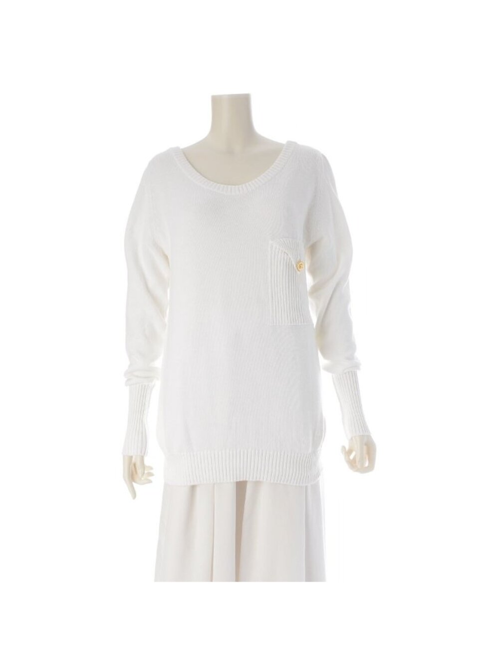 Chanel Cotton CC Logo Embroidery Clover Button Long Sleeve Sweater Knit Top
